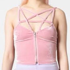Killstar Lost in Sin - Velvet Strappy Pentagram Top - Pastel Pink Size XS